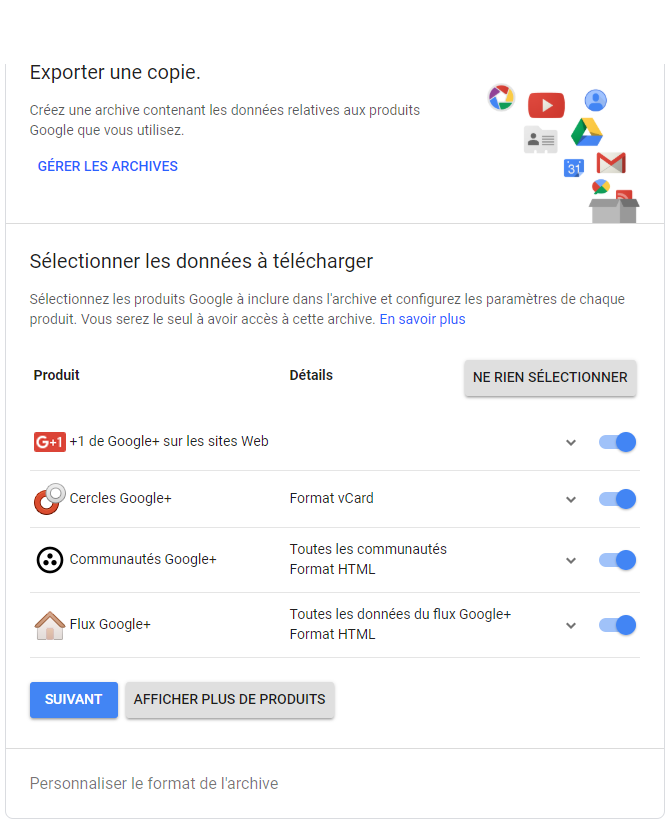 Aperçu interface de sauvegarde Google+